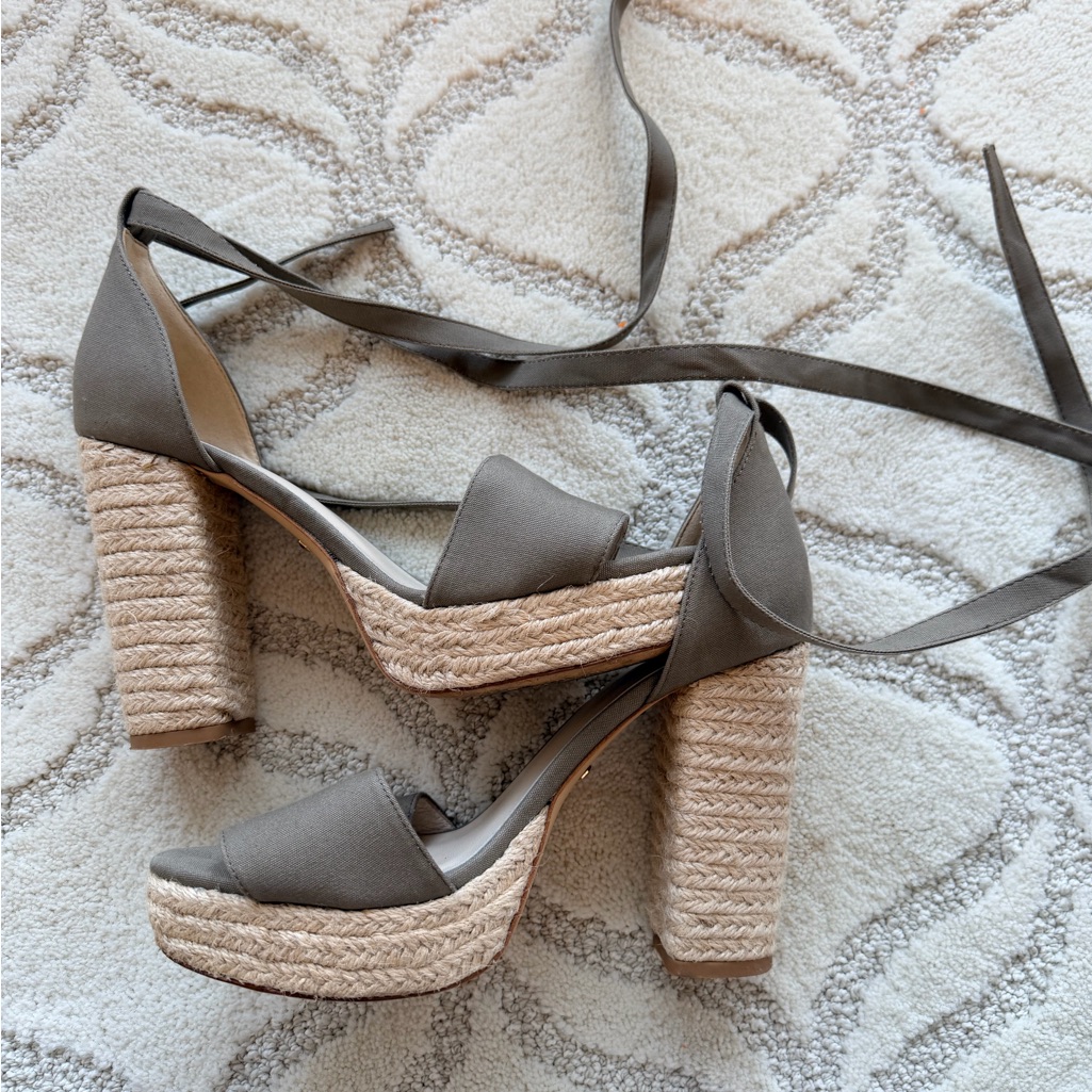 Raye Olive Espadrille Platform Heels With Ankle Ties